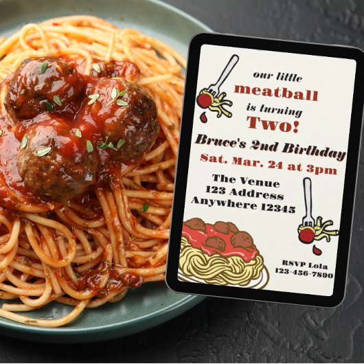 Invitation Our Little Meatball, Spaghetti, Birthday