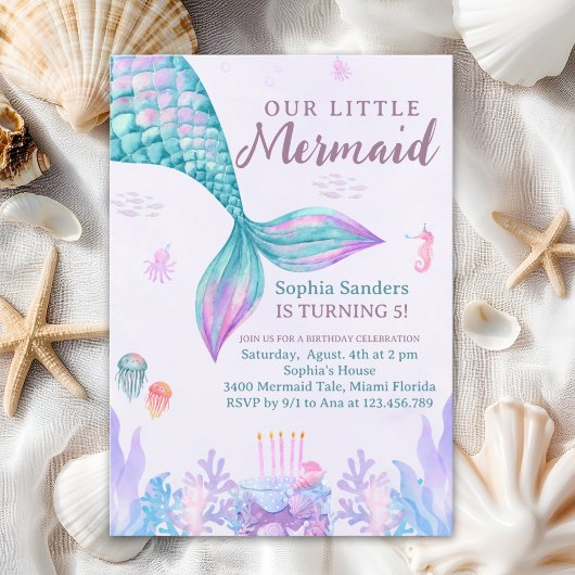 Invitation Our Little Mermaid Birthday Party Pink