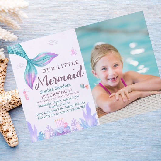 Invitation Our Little Mermaid Fun Birthday Party Pink