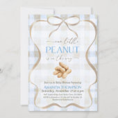 Invitation Our Little Peanut Boy Blue Gingham Baby Shower (Devant)