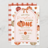 Invitation Our Little Pumpkin is turning one birthday party (Devant / Derrière)