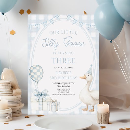 Invitation Our Little Silly Goose Blue Birthday Party