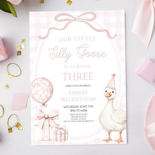 Invitation Our Little Silly Goose Pink Birthday Party