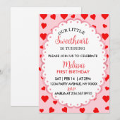 Invitation Our Little Sweetheart First Birthday Invitation. (Devant / Derrière)