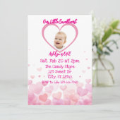 Invitation Our Little Sweetheart is ONE, hearts 1st Birthday (Debout devant)