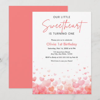 Invitation Our Little Sweetheart is Turning One 1st Birthday 