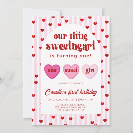 Invitation Our little sweetheart Valentine's 1st Birthday (Devant)