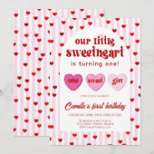 Invitation Our little sweetheart Valentine's 1st Birthday (Devant / Derrière)