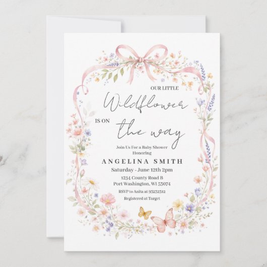 Invitation Our Little Wildflower Butterfly Baby Shower  (Devant)