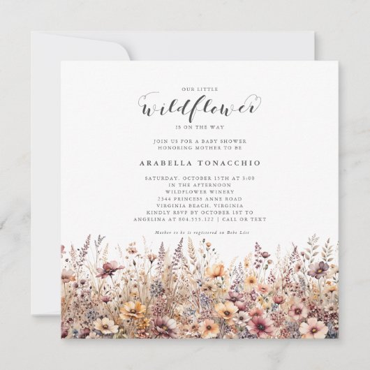 Invitation Our Little Wildflower Fall Floral Baby Shower (Devant)