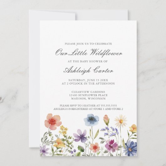 Invitation Our Little Wildflower Pretty Spring Baby Shower (Devant)