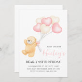 Invitation Ours 1er Anniversaire Invitation, Première Fille A (Devant / Derrière)