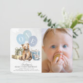 Invitation Ours 1er anniversaire Ours Bleu Balloon Boy Photo (Debout devant)