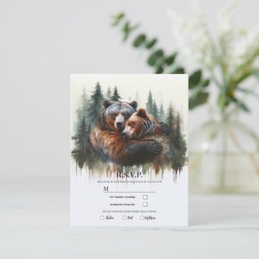 Invitation Ours à l'aquarelle Rustique Wilderness RSVP (Debout devant)