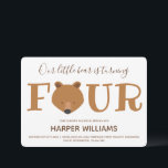 Invitation Ours Animal Kids Quatrième anniversaire<br><div class="desc">Une invitation à l'ours pour les enfants de 4 ans. Cette invitation est brune et blanche avec le mot "Quatre" en grandes lettres avec une illustration du visage d'ours comme deuxième lettre du mot. Customisez simplement cette invitation, ajoutez-la à votre panier et joyeux anniversaire à votre merveilleux enfant de quatre...</div>