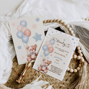 Invitation Ours Aquarelle Avec Ballons Baby shower rustique