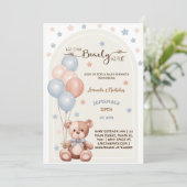Invitation Ours aquarelle avec ballons Shower bébé rustique (Debout devant)