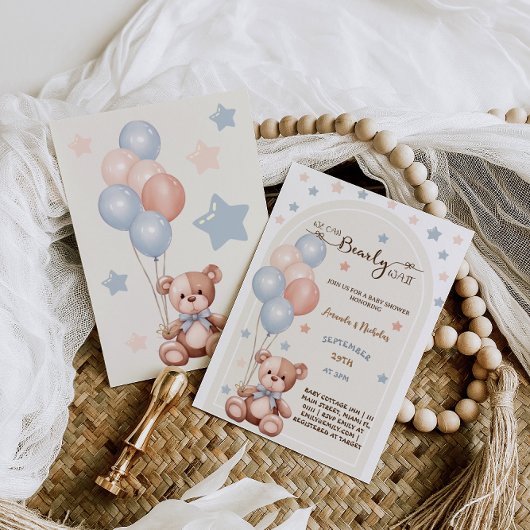Invitation Ours aquarelle avec ballons Shower bébé rustique