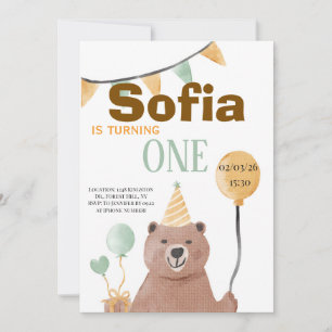 Invitation Ours Aquarelle Capricieux 1er Anniversaire