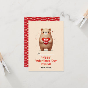 Invitation Ours aquarelle cœur rouge xoxo Saint-Valentin