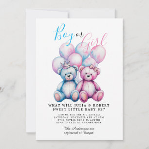 Invitation Ours Aquarelle Genre Reveal Party Garçon ou Fille