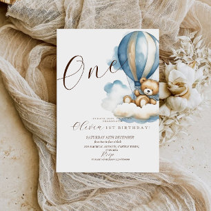 Invitation Ours Aquarelle Premier anniversaire Sexe Neutre
