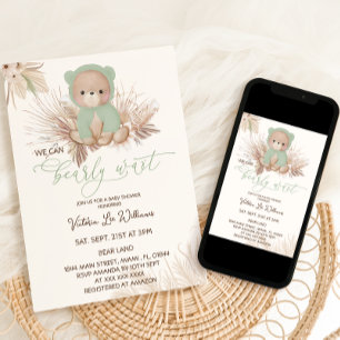 Invitation Ours attend avec impatience Baby Shower Pampas Ver