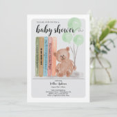 Invitation Ours aux livres attend à peine la baby shower vert (Debout devant)