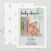 Invitation Ours aux livres attend à peine la baby shower vert (Devant / Derrière)