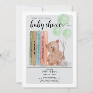 Invitation Ours aux livres attend à peine la baby shower vert