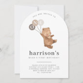 Invitation Ours avec 3 ballons Brown 1er arc Anniversaire (Devant)
