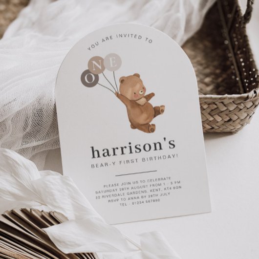 Invitation Ours avec 3 ballons Brown 1er arc Anniversaire