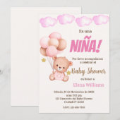 Invitation Ours avec ballons Baby shower fille espagnol (Devant / Derrière)