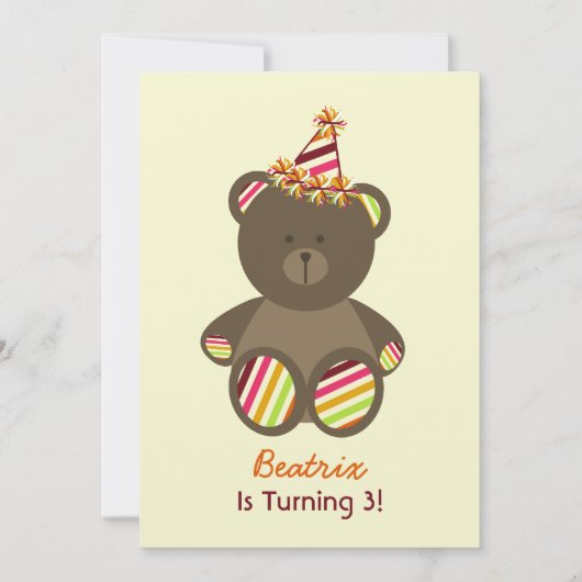 Invitation Ours avec la partie d'anniversaire de la fille (Devant)