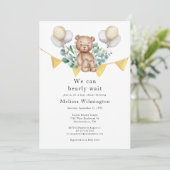Invitation Ours Baby shower Eucalyptus Bois Animaux (Debout devant)