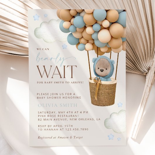 Invitation Ours, Ballons Bleus, Ballons à Air Chaud, Baby sho