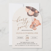 Invitation Ours, Ballons Brown, Premier Anniversaire (Devant)