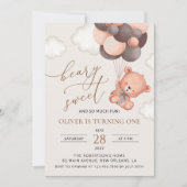 Invitation Ours, Ballons Brown, Premier Anniversaire (Devant)