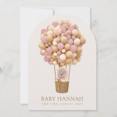 Invitation Ours, Ballons roses, Ballons à air chaud, Baby sho (Dos)