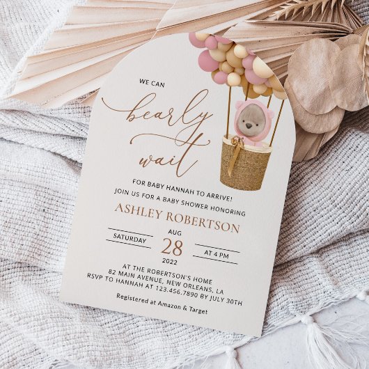 Invitation Ours, Ballons roses, Ballons à air chaud, Baby sho