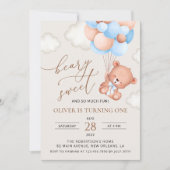 Invitation Ours Bébé, Ballons Bleus, Premier anniversaire (Devant)