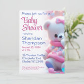 Invitation Ours Bébé blanc avec douche rose et bleu (Debout devant)