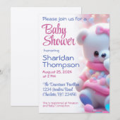 Invitation Ours Bébé blanc avec douche rose et bleu (Devant / Derrière)