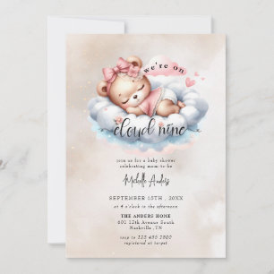 Invitation Ours Bébé mignon   Baby shower fille aquarelle