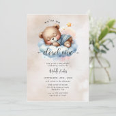 Invitation Ours Bébé mignon | Baby shower Garçon aquarelle (Debout devant)