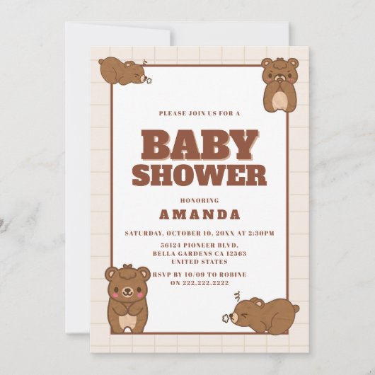 Invitation Ours Bébé mignons - Baby shower neutre Brown (Devant)