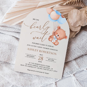 Invitation ours bébé, ours en peluche, ballons bleus, Baby sh