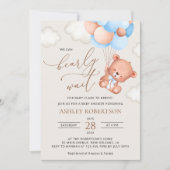 Invitation ours bébé, ours en peluche, ballons bleus, Baby sh (Devant)