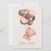 Invitation ours bébé, ours en peluche, ballons Brown, Baby sh (Dos)