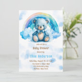 Invitation Ours bleu Teddy mignon avec Baby shower Rainbow Bo (Debout devant)